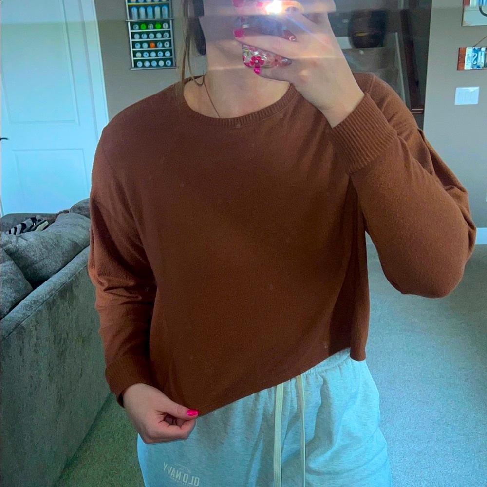 Lucky Brand Chocolate Cropped Knit Top